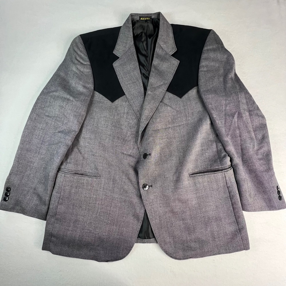 Circle S Mens Grey Lambswool Western Sport Coat Black Yoke Blazer 48R ALTERED